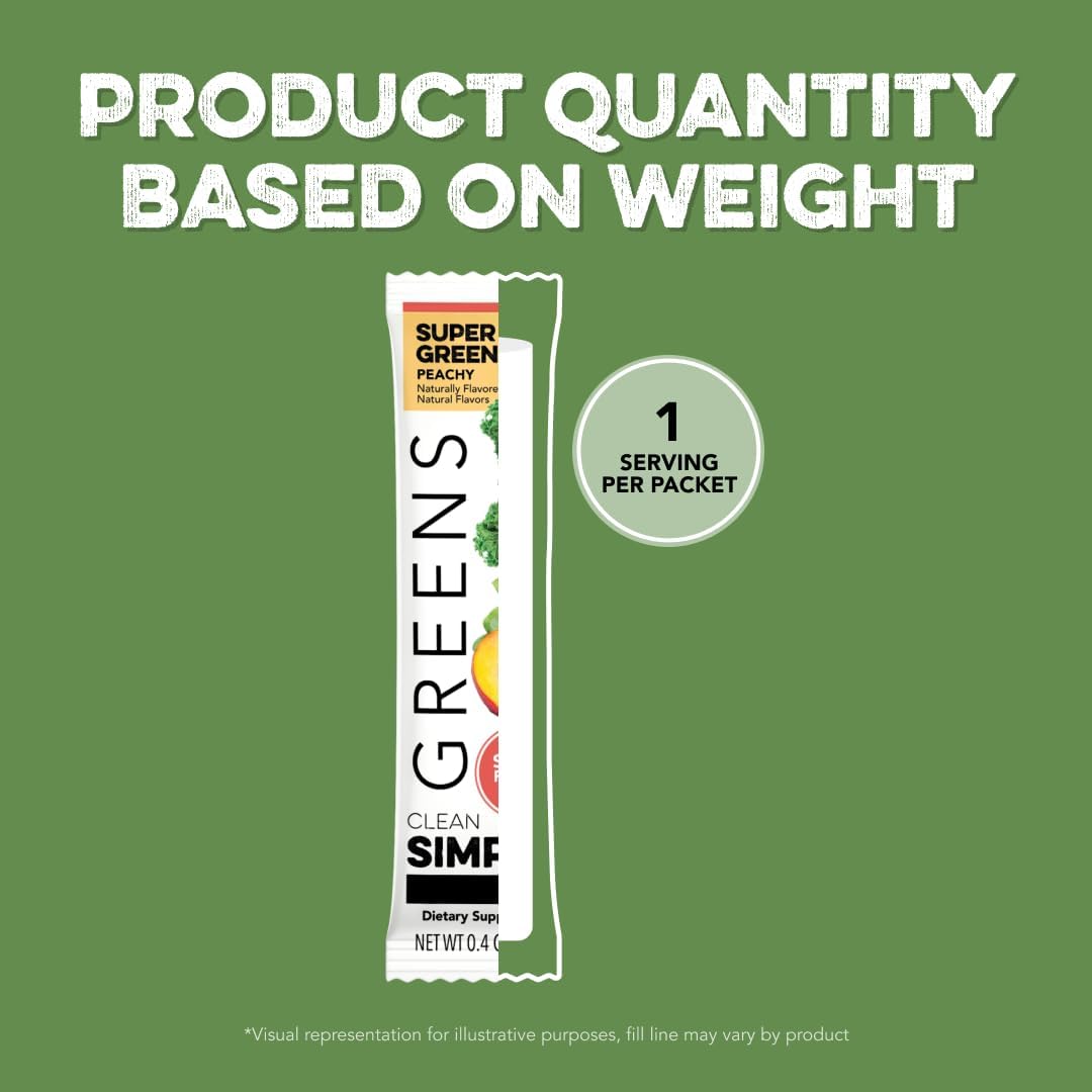Clean Simple Eats Greens Variety 10 Pack, Greens Powder Mix, Packed with Superfoods Chlorella & Spirulina, Includes 5 Delicious Flavors: Peachy, Green Apple, Raspberry Lemonade, Sweet Lemon & Tropical