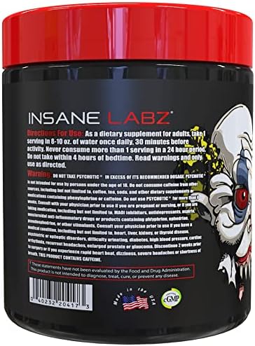 Insane Labz Psychotic, High Stimulant Pre Workout Powder, Extreme Lasting Energy, Focus and Endurance with Beta Alanine, Creatine Monohydrate DMAE, 35 Srvgs (Apple)