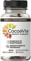 CocoaVia Heart & Brain Supplement, 30 Day, Cocoa Flavanol Extract, Memory & Circulation Booster, Nitric Oxide, Boost Oxygen & Energy, Plant Based, Gluten Free, Vegan, 60 Capsules