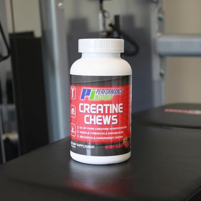 PERFORMANCE INSPIRED Nutrition Creatine Chew – 5g Creatine Monohydrate – Supports Muscle Growth & Recovery – Berry Blast Flavor – 120 Count