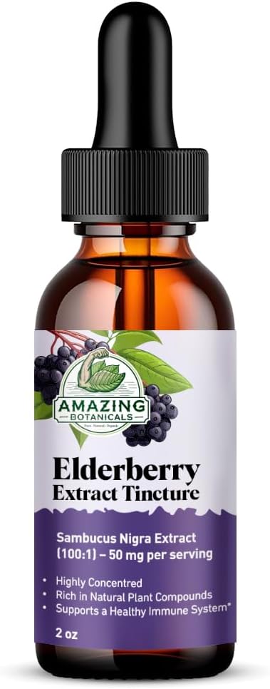 Amazing Botanicals Elderberry Extract 100x Strength Tincture - Organic Immune Support for All Ages & Wellness Supplement | Elderberry Syrup Organic - 60ml/ 2oz