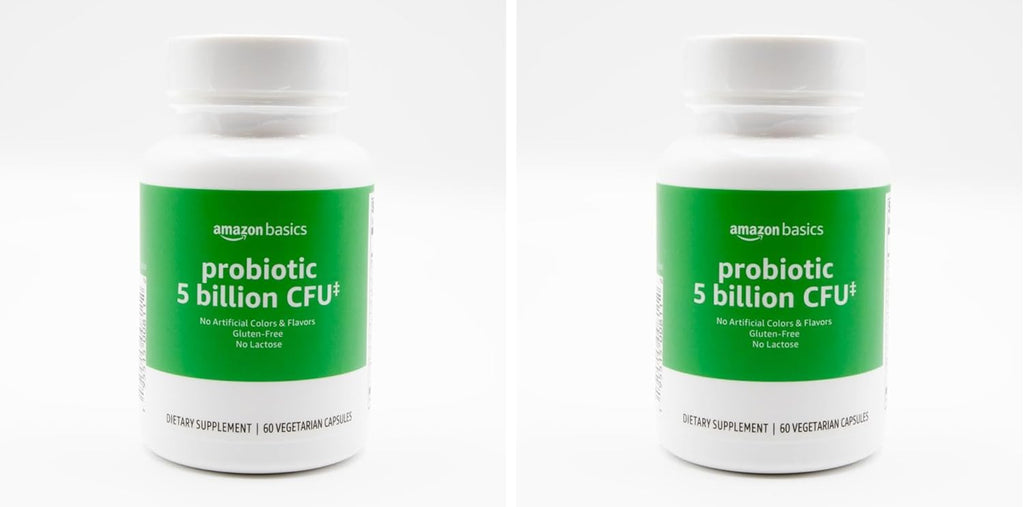 Amazon Basics Probiotic 5 Billion CFU, 8 Probiotic strains with 60 mg Prebiotic Blend, 60 Count Vegetarian Capsules, 2 Month Supply, Supports Healthy Digestion (Previously Solimo) (Pack of 2)