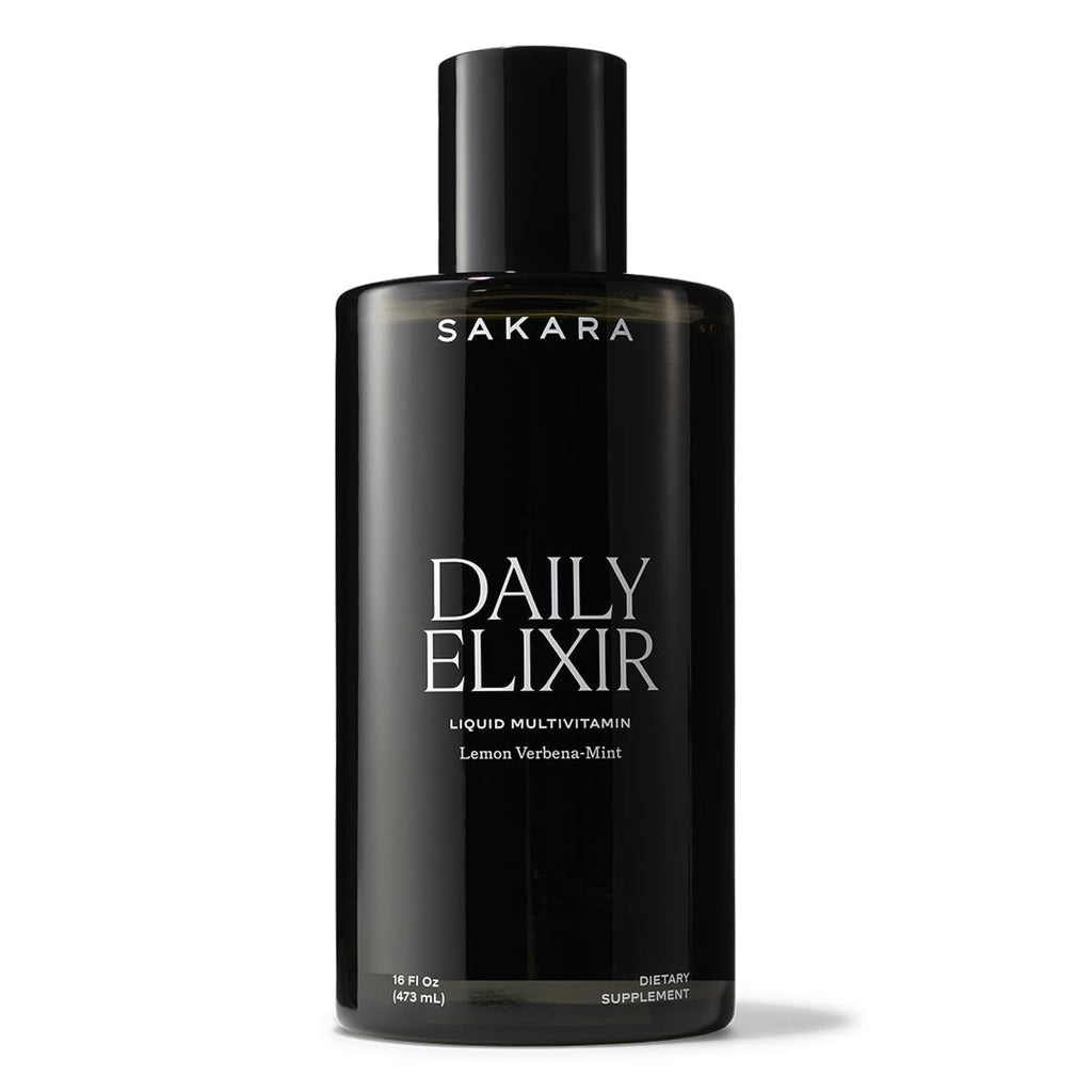 SAKARA Daily Elixir Liquid Multivitamin - Essential Nutrients for Radiant Skin & Cognitive Health - Plant-Based Bioavailable Formula with Vitamin E & Selenium - Sugar-Free Lemon Verbena-Mint, 16 fl oz