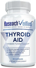 Research Verified® Thyroid Aid - Optimal Thyroid Function with Iodine Copper & Zinc - 260 mcg Selenium - 100% Pure - Vegan Friendly - 60 Capsules - 1 Month Supply