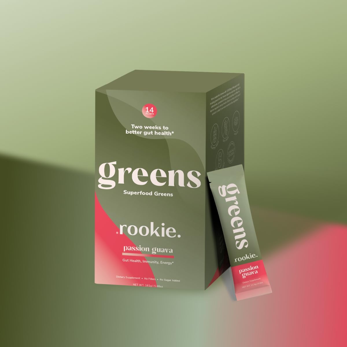 Rookie Wellness Greens + Superfoods - Greens Superfoods Powder Drink Made with Whole Food Sourced Ingredients Contains Vitamins, Probiotics, Antioxidants, and Baobab Fiber (14 Servings, Passion Guava)