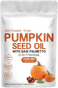 Pumpkin Seed Oil Capsules, Pumpkin Seed Oil 2 in 1 with Saw Palmetto, 3000mg Pure & Natural Supplement, Hair Growth, Skin Care - Non-GMO, Gluten - Free 300 Softgels