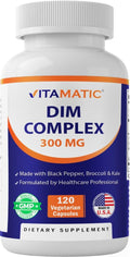 Vitamatic DIM Supplement Complex for Women & Men - 300mg - 120 Veg Capsules - Made with Black Pepper, Broccoli Powder & Kale Powder - Non-GMO & Gluten Free - Supports Hormonal Balance