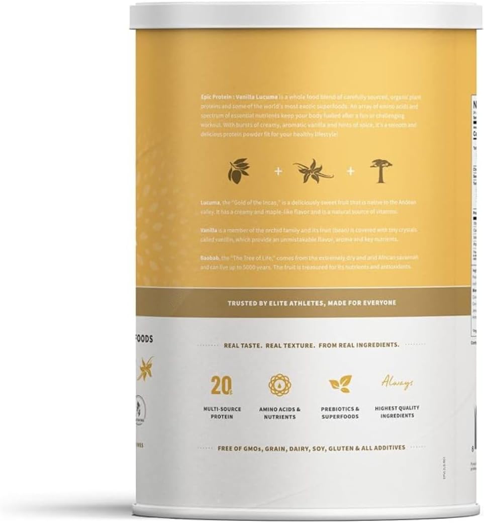 Sprout Living Epic Protein, Plant Based Protein & Superfoods Powder, Vanilla Lucuma Powder | 20 Grams Organic Protein Powder, Vegan, Non Dairy, Non-GMO, Gluten Free, Low Sugar (2 Pound, 24 Servings)