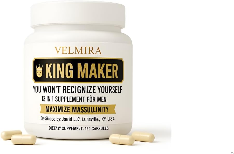 Velmira™ .King Maker Supplement for Men 13-in-1.Sugar-Free .Energy Support .Muscle Recovery.Health Support -Zinc-Tongkat Ali -Maca-Magnesium-Vitamin D3. Supplement.120 Capsules-(1) kin .Pack of 1