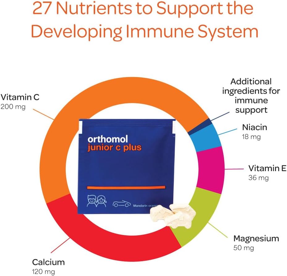 Orthomol Immun Junior C Plus, Kid's Multivitamin, Tangerine Flavor, 30-Day Supply
