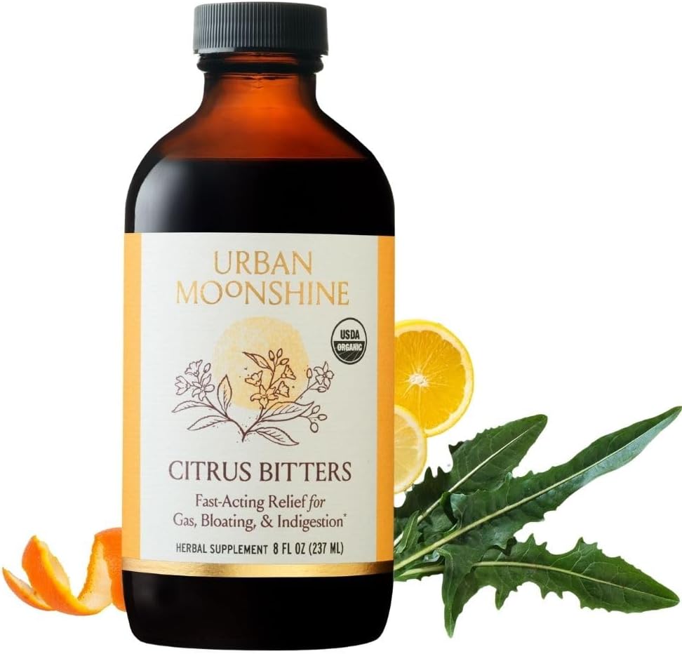 Urban Moonshine Citrus Digestive Bitters - Debloat - Gut Health - Appetite Regulation - Digestive Support - Certified Organic - Dandelion Root - Burdock Root - Citrus - 8 Fl Oz