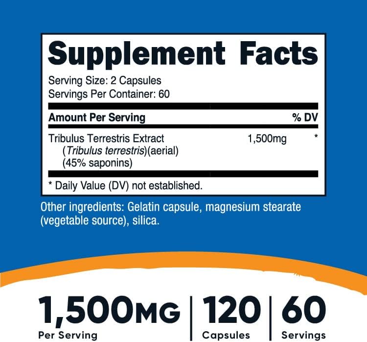 Nutricost Tribulus Terrestris Extract 750mg, 120 Capsules (3 Bottles)