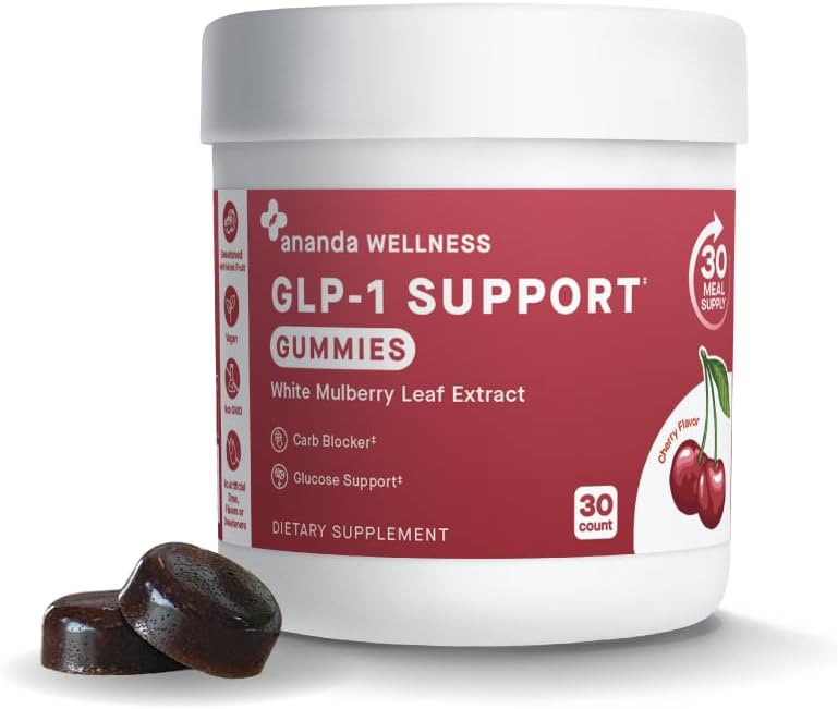 GLP-1 Support Gummies with White Mulberry Leaf Extract – Carb & Glucose Metabolism Support, 0g Sugar, Vegan, Non-GMO, Sweetened with Monk Fruit – Cherry Flavor, 30 Count