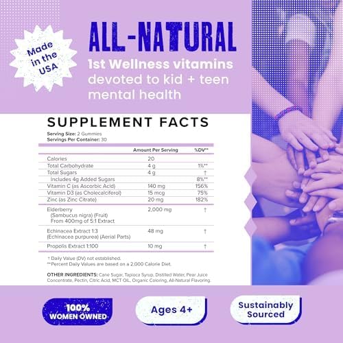 SAM+LEO Immunity Gummies for Kids & Teens - Elderberry, Echinacea + Vitamins C & D - Vegan Daily Immune Support - Berry Flavor - 60ct