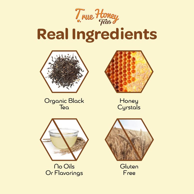 True Honey English Breakfast Tea Bags - Honey Crystals Blended in Every Sachet - Strong Antioxidant Support - All Natural Organic Herbal Caffeinated Free Tea Bag 24 Count