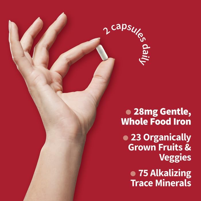 Garden of Life Vitamin Code Healthy Blood - Iron Supplement for Women, 60 Vegan Capsules, with Vitamins B, C, Trace Minerals, Fruit Veggies, Probiotics - for Energy and Anemia Support