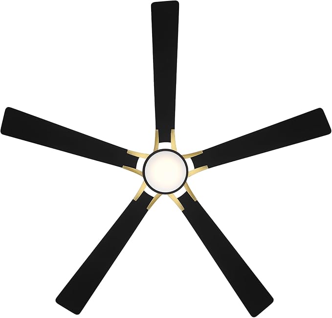 Rotary Indoor and Outdoor 5-Blade 65in Smart Home Ceiling Fan in Matte Black Soft Brass with 2700-3000-4000-5000K Selectable LED Light Kit and Remote Control works with iOS or Android WAC App