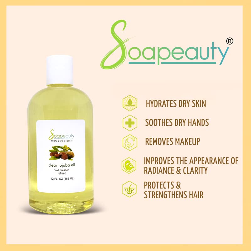 Soapeauty Clear Jojoba Oil | 100% Pure & Natural | Refined, Cold Pressed, Hexane Free | Moisturizing Oil for Skin, Face, Hair & Nails | 48 fl oz (3 * 16 fl oz)