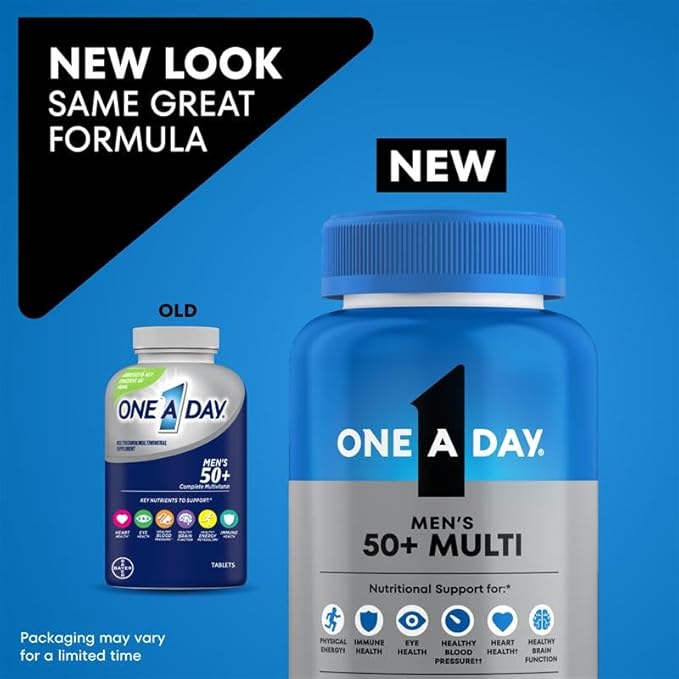 One A Day Men’s 50+ Healthy Advantage Multivitamin, Multivitamin for Men with Vitamins A, C, E, B6, B12, Calcium and Vitamin D, Tablet, 200 Count (Pack of 1)
