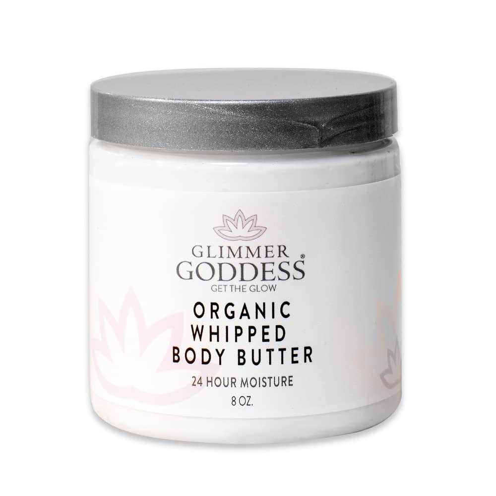 GLIMMER GODDESS Organic Whipped Body Butter- Lavender Orange, Vegan, 24 Hr Hydration, Less Stretch Marks, All Skin Types, Child-Safe, Organic, 8 oz