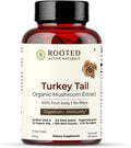 ROOTED Active's Turkey Tail Mushroom Extract Capsules (60 Veg Caps, 500 mg) | Heart Health, Stress Relief, Liver. USDA Organic, 35% Beta Glucans, Certified Organic