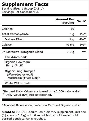 Dr. Mercola MITOMIX Ketogenic Blend PAU d’Arco and Organic King Trumpet Mushroom, 30 Servings (3.7 oz.) 1 Bag, Non GMO, Soy Free, Gluten Free