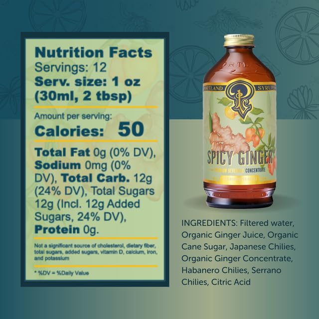 Portland Syrups Spicy Ginger Syrup - Extra Spicy Heat and Fresh Ginger Flavor - Premium Beverage Concentrate for Cocktails, Mocktails, Tea, and More - 12 oz with 24 Servings (Pack of 2)