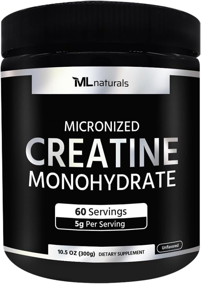 ML Naturals Micronized Creatine Monohydrate 200 Mesh Powder 300g (10.5oz), 60 Serving, Pure & Unflavored, Vegan, Gluten Free, Non-GMO, NSF-Certified & cGMP-Compliant Facility, Third-Party Lab Tested
