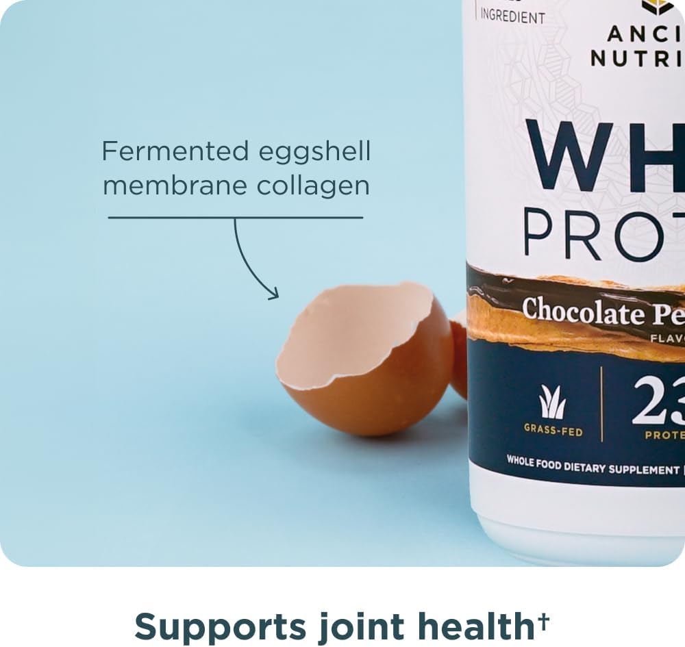 Ancient Nutrition Grass Fed Whey Protein, Chocolate Peanut Butter, 23g Protein, 18 Servings, Hydrolyzed Collagen Peptides, Organic Regenerative A2/A2 Milk Protein