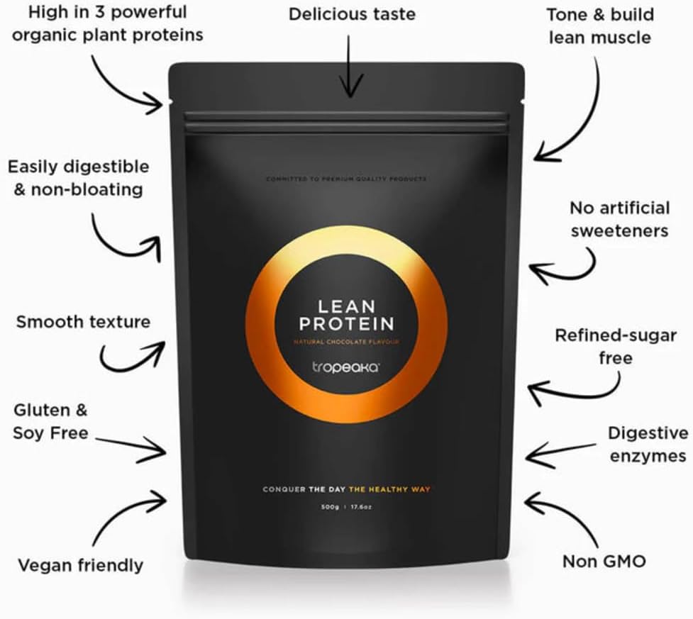 Tropeaka Plant Based Lean Protein Powder for Smoothies & Shakes - Chocolate - Vegan Protein for Men & Women, Gluten Free, Dairy Free, Non-GMO, 17.6oz (20 Servings)