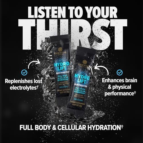 Essential Nutrition Hydrolift Electrolytes - Powerful Hydration Formula - with Trace Elements & Minerals - Keto Friendly - Sugar Free - Unflavored - 30 Sticks