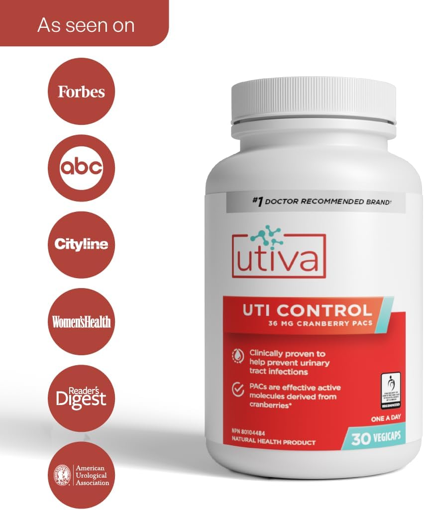 Utiva Cranberry PACs – Clinically Studied Ingredients 36mg PACs Extract - UTI Prevention for Women - Urinary Tract Health – Cranberry Supplement Pills for Bladder Health, 30 Vegi Capsules