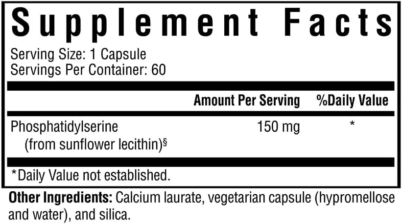 Seeking Health Phosphatidyl Serine, 100 mg Phosphatidylserine from Sunflower, Supports Concentration and Healthy Mood, Stress Response Support, Soy-Free, Non-GMO, Vegetarian (60 Capsules)*