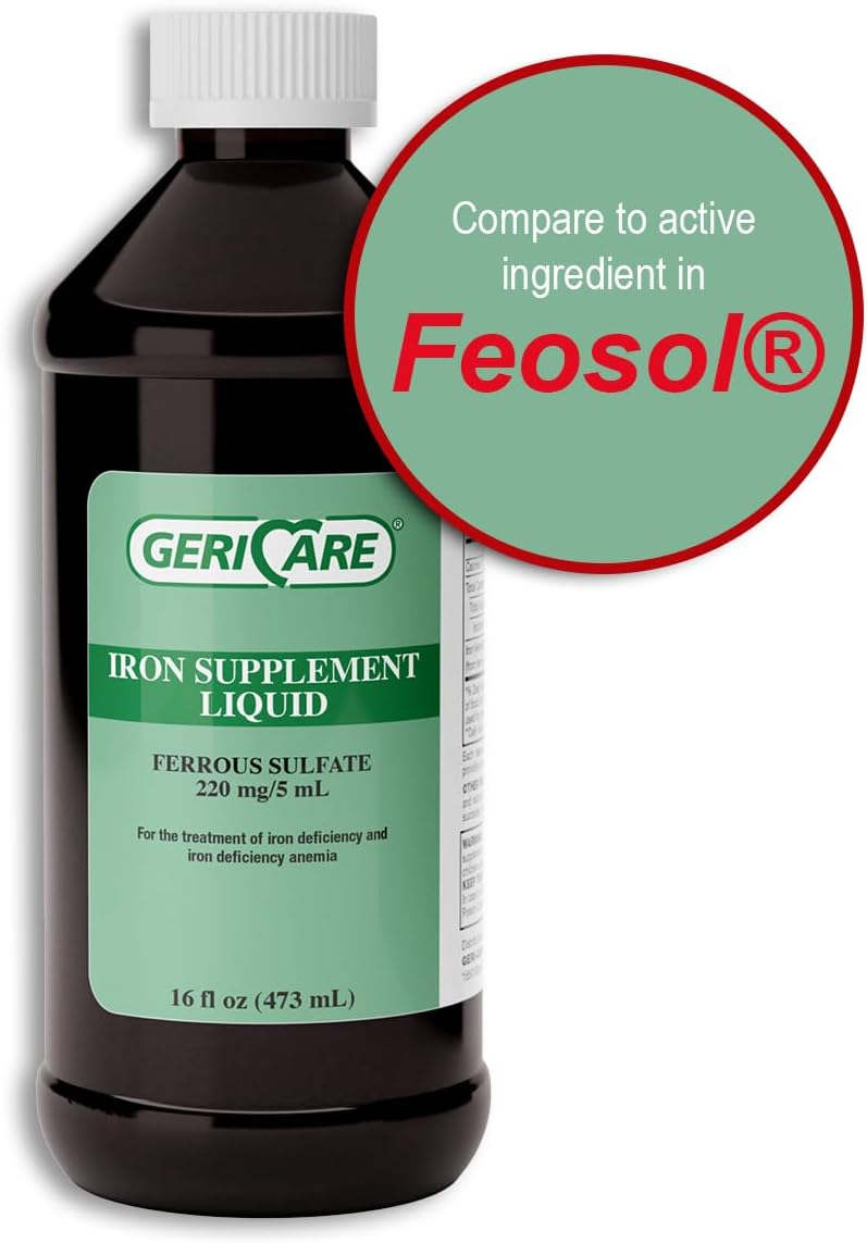 GeriCare 220 High Potency Liquid Iron Supplement | Liquid Iron for Adults | for Anemia and Iron Deficiency | 220mg of Iron Per 5mL Dose. (Pack of 1)