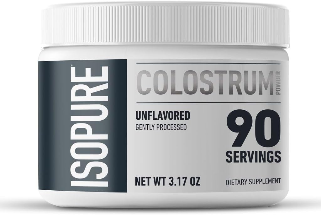 Bundle of Isopure Bovine Colostrum Supplement Powder, Gently Processed, 90 Servings + Isopure Unflavored Creatine Monohydrate Powder, 5g Creatine Monohydrate per Scoop, 100 Servings, 500g
