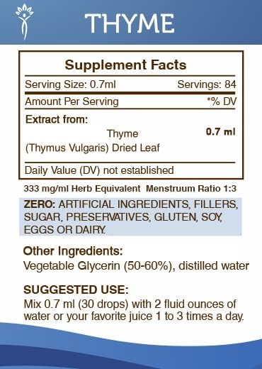 Secrets of the Tribe Thyme Alcohol-Free Liquid Extract, Thyme (Thymus Vulgaris) Dried Leaf Tincture Supplement (2 FL OZ)