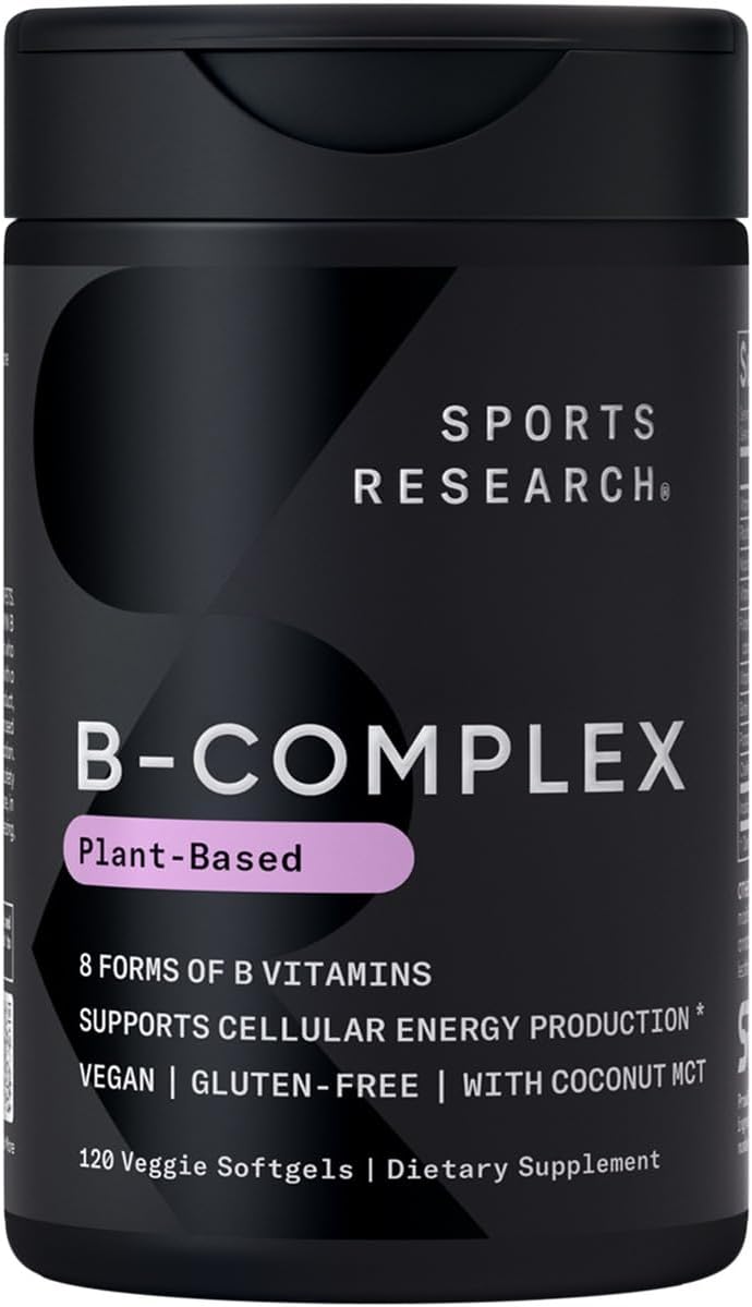 Sports Research Vitamin B-Complex - Full Spectrum of B Vitamins - Plant-Based Vegan-Friendly Formula - 120 Veggie Softgels