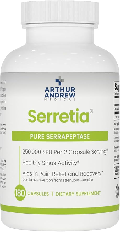 Arthur Andrew Medical, Serretia, Serrapeptase Formula for Muscle and Sinus Support, 180 Capsules