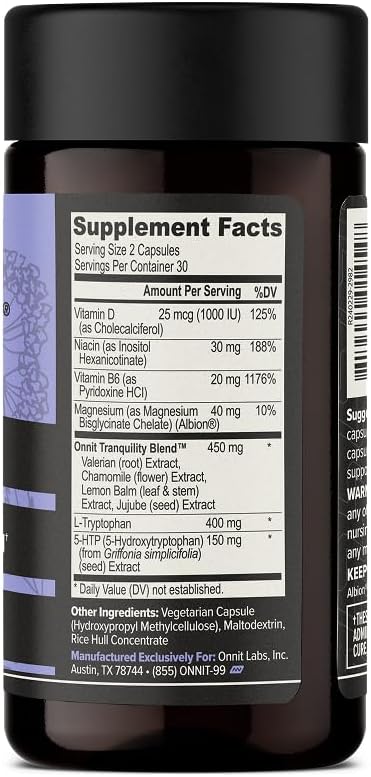 ONNIT New Mood Daily Stress Support Capsules, IGEN Non-GMO Tested Sleep and Mood Support Supplement for Men and Women, Daily Stress Management Capsules, 60 Count