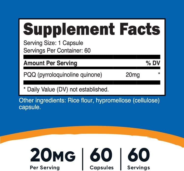 Nutricost PQQ (Pyrroloquinoline Quinone) 20mg, 60 Capsules (2 Bottles) - Veggie Capsules, Non-GMO, Gluten Free