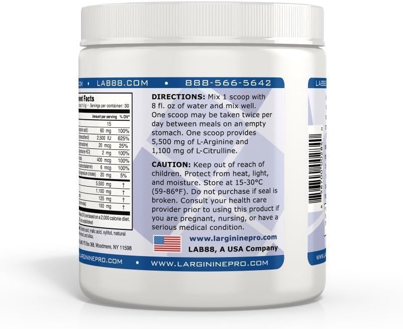 L-ARGININE PRO | 5,500mg L-Arginine Plus L-Citrulline 1,100mg Raspberry, Orange & Grape Powder Drink Mix Supplement for Increased Nitric Oxide Production