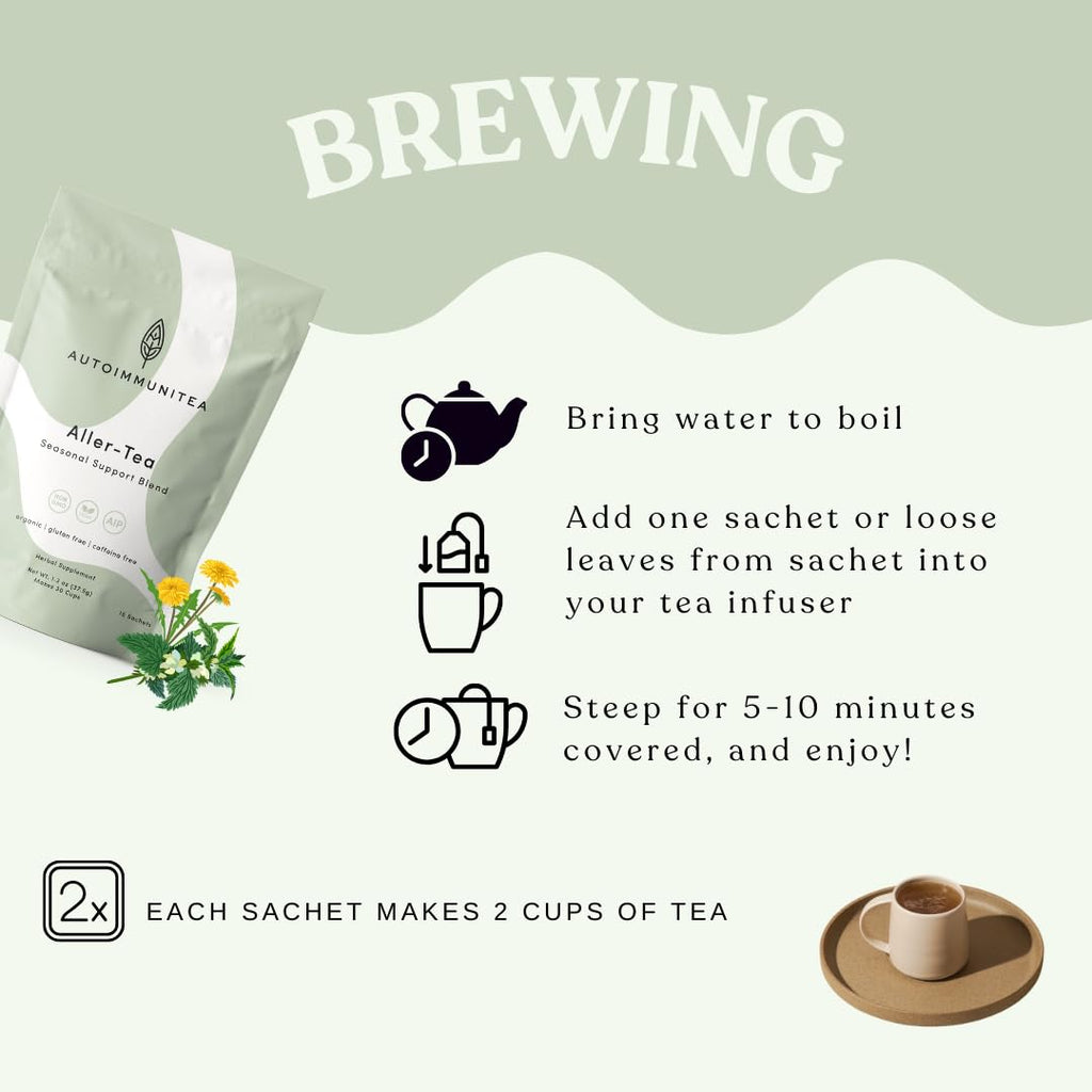 AutoimmuniTea – Soothing Tea Bags for Allergy Relief and Sinus Relief, Organic, Caffeine Free and USDA Certified, Blend of Lemon Balm, Ginger, Nettle, and Licorice, AIP Friendly