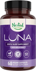Nested Naturals Luna Sleep Aid - Non-Habit Forming Natural Sleeping Pills for Adults with Naturally Sourced Ingredients - Valerian Root, Melatonin, Chamomile, Lemon Balm, and More - 60 Vegan Capsules