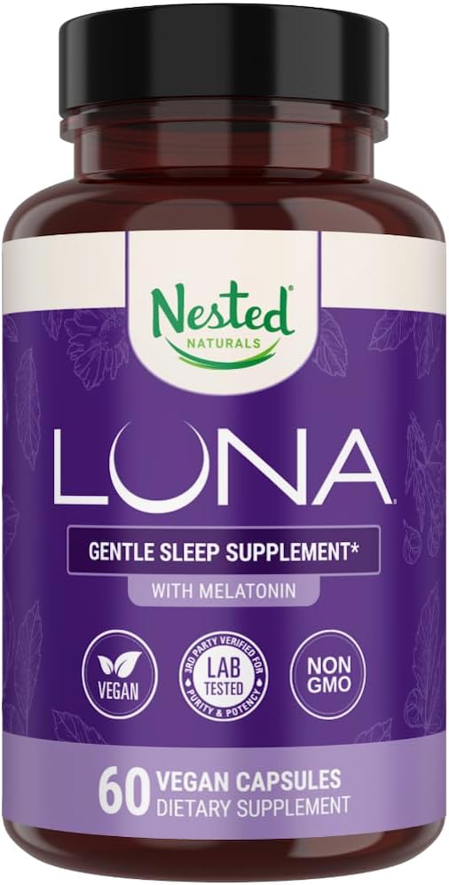 Nested Naturals Luna Sleep Aid - Non-Habit Forming Natural Sleeping Pills for Adults with Naturally Sourced Ingredients - Valerian Root, Melatonin, Chamomile, Lemon Balm, and More - 60 Vegan Capsules