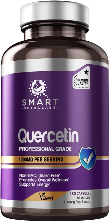 Smart Nutra Labs Quercetin 1000mg- 180 Vegan Capsules, 100% Pure Quercetin Supplement- Non-GMO, Gluten Free, Third Party Tested