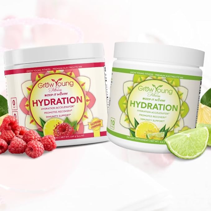 Grow Young Fitness Hydration Powder - Raspberry Lemonade, Premium Electrolyte Mix for Proactive Hydration, Vitamins and Sugar Free (1 Pack, 30 Servings)