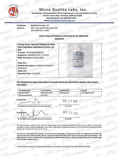 MAAC10 NMN Supplement Real Nicotinamide Mononucleotide (NMN 125mg Capsules). The Most Powerful NAD+ Precursor More Stable Than Riboside. We use 99% Pure Pharmaceutical Grade Stabilized NMN (30 Count)