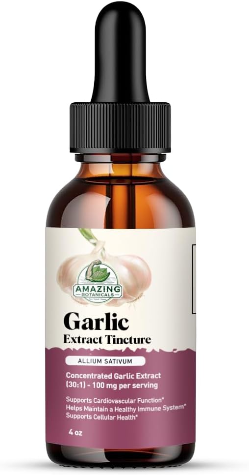 Amazing Botanicals Garlic Tincture – Allium Sativum Herbal Extract – High Potency Liquid Supplement – (4 Fl Oz (Pack of 1))
