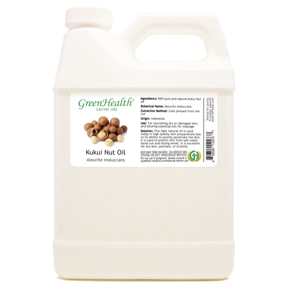 GreenHealth Kukui Nut Oil - 32 fl oz (946 ml) - 100% Pure and Natural Carrier Oil - Cold Pressed
