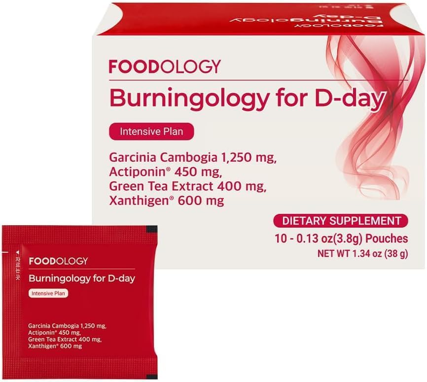 Burningology D-Day, Appetite Suppressant for Women & Men, Boost Mood, Support Weight Loss and Burn Calories, Garcinia Cambogia Supplement, Green Tea Extract - 10 Packets